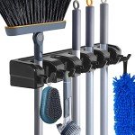 HYRIXDIRECT Wall Mount Broom Mop Holder Hanger Garden Tool Organizers Rack Garage Laundry Room Organizations and Storage with Hooks Heavy Duty