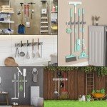 Holikme Mop Broom Holder Wall Mount Metal Pantry Organization and Storage Garden Kitchen Tool Organizer Wall Hanger for Home Goods (4 Positions with 4 Hooks, Silver)
