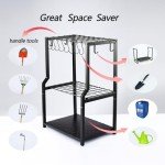 YueTong Garden Tool Organizer Heavy Duty,Yard Tool Tower Rack,Garage Storage Organization for Long Handle Tools,Rake,Brooms,Extra Hooks for Small Shovel,Shear.All Metal,Free Standing.