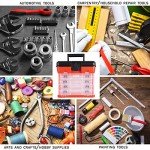 Storage Tool Box - Portable Multipurpose Organizer With Main Top Compartment and 4 Removable Multi-Compartment Trays by Stalwart,Red,11 in x 7 in x 10 in