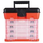 Storage Tool Box - Portable Multipurpose Organizer With Main Top Compartment and 4 Removable Multi-Compartment Trays by Stalwart,Red,11 in x 7 in x 10 in