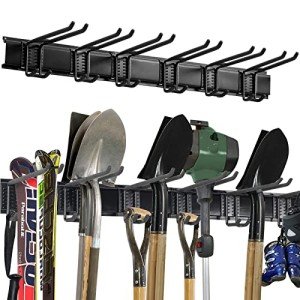 Aking Ace Wall Mount Tool Storage Rack, Heavy Duty Garage Storage Tool Organizer, Garden Tool Wall Hooks and Hangers, Hold Up to 350lbs Black