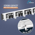 reliahom Broom Holder Mop Hanger Wall Mount Metal Organization Garage Storage System Garden Kitchen Tool Organizer (4 Racks with 5 Hooks, Black)