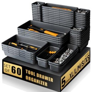 [60 PCS Upgraded] FLYVOLE Tool Box Organizer Tray, Toolbox Desk Drawer Organizer, Tool Box Tray, Toolbox Organization Storage for Rolling Tool Chest (60 PCS)