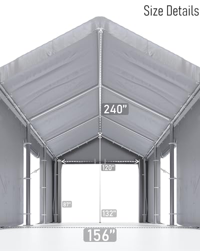 Portable 13'x20' Carport Garage with Steel Poles