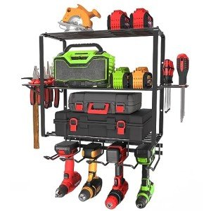ZEAKOC Power Tool Organizer, 4 Layers Heavy Duty Drill Holder Wall Mount,Metal Garage Tool Organization for Efficient Power Tool Storage,Separate Tool Rack Christmas for Men Dad Father