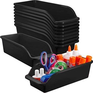 Zilpoo 10 Pack – Plastic Shelf Bins, Closet Shelves Organization Trays, Office Desk Supplies Drawer Organizer, Tool Storage Nesting Container, Garage Hardware Baskets, Black