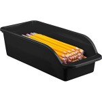 Zilpoo 10 Pack – Plastic Shelf Bins, Closet Shelves Organization Trays, Office Desk Supplies Drawer Organizer, Tool Storage Nesting Container, Garage Hardware Baskets, Black