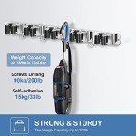 IMILLET 2 Pack Wall Mount Broom Holder Stainless Steel 5 Racks with 4 Hooks Broom Organizer Self Adhesive Heavy Duty Laundry Room, Garage Organization Storage