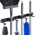 HYRIXDIRECT Broom Holder Wall Mount Broom Organizer Mop Holder Hanger Garden Tool Organizers Storage Rack Garage Laundry Room Organizations and Storage with Hooks Heavy Duty