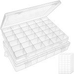 OUTUXED 2pack 36 Grids Clear Plastic Organizer Box Container Craft Storage with Adjustable Dividers for Beads Organizer Art DIY Crafts Jewelry Fishing Tackles with 5 Sheets Label Stickers