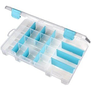 ArtBin 6944AG Medium Anti-Tarnish Box with Removable Dividers, Jewelry & Craft Organizer, [1] Plastic Storage Case with Anti-Tarnish Technology, Clear with Aqua Accents