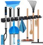 HYRIXDIRECT Broom Holder Wall Mount Broom Organizer Mop Holder Hanger Garden Tool Organizers Storage Rack Garage Laundry Room Organizations and Storage with Hooks Heavy Duty