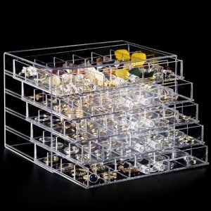 Greentainer Acrylic Jewelry Box with 120 Grid,Clear Earring Storage Organizer with Transparent Lid for 5 Drawer,Stackable Jewelry Box Tray for Women Girls,jewlery Case for Ring Bracelet Necklace