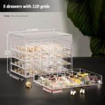 Greentainer Acrylic Jewelry Box with 120 Grid,Clear Earring Storage Organizer with Transparent Lid for 5 Drawer,Stackable Jewelry Box Tray for Women Girls,jewlery Case for Ring Bracelet Necklace