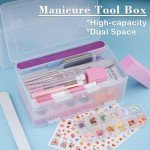 Lokyango Plastic Storage Personal Box for Nail, 2 Pack Double-Layer Nail Implement Storage Box Organizer Case Manicure Tool Box for Nail Pedicure Supply Tools (C-clear-2pcs)