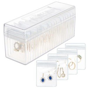 HOMEHIVE Acrylic Jewelry Box Organizer, Clear Jewelry Organizer Holder with 20 Portable Anti Tarnish Jewelry bags, Travel Jewelry Case for Earrings/Rings/Necklaces Gift for Women Girls, Clear