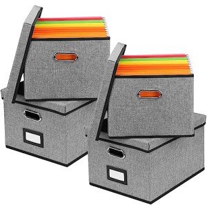 EOOUT 4 Pack Hanging File Organizer Box, File Folder Organizer Letter Size with Handles for Office Home School,Dark Gray