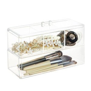 TelKeen 2Layer Hair Accessories Organizer for Girls, Acrylic Hair Tie Organizer for Headband, bows, Hair Clip, Cotton Swab Organization, Hair Clip Holder, Hair Organizer Storage with Lid