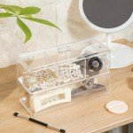 TelKeen 2Layer Hair Accessories Organizer for Girls, Acrylic Hair Tie Organizer for Headband, bows, Hair Clip, Cotton Swab Organization, Hair Clip Holder, Hair Organizer Storage with Lid