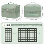 CUBETASTIC Nail Polish Organizer, Portable Nail Polish Storage Case Holds 69 Bottles Nail Polish & Nail Lamp, Travel Nail Supplies Organizer Bag for Nail Tech Kit & Manicure Tools (Rhombus Green)