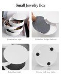 CONBOLA Jewelry Organizer, Small Jewelry Storage Box Earring Holder for Women, 5-Layer Rotating Travel Jewelry Tray Case with Lid for Bracelets Rings Bracelets, Gift for Women Teen Girls(White)