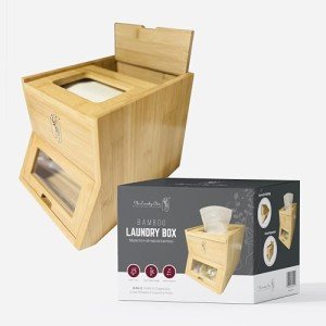 Definitive Solutions 2in1 Laundry Pods Container, Disposable Face Towel Holder & Dispenser, Dryer Sheet Holder, Cotton Ball Holder, Simple Storage & Organization, Durable All-Purpose Luxe Bamboo Box