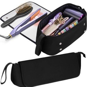 Aphlos Big 2-in-1 Heat-Resistant Hair Tool Travel Bag with Organized Storage for Hairdryers, Combs, Flame-Retardant Mat for Hot Styling Tools, Neoprene Construction with Magnetic Closure