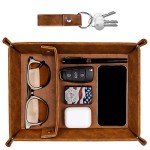 ZAPUVO PU Leather Tray and Keychain Desktop Storage Organizer for Men, Gifts for Dad Husband Him for Birthday Anniversary from Daughter Son Wife, Unique Gifts Ideas for Him Boyfriend Christmas Xmas