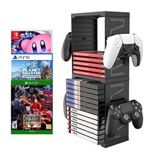 ASFSKY Game Storage Tower Universal Video Game Storage for 24 Games Storage ABS Stand Compatible with PS5 PS4 Xbox Nintendo Switch Games Gamer Gifts