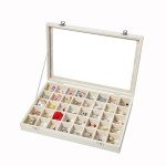 GISK Clear Lid Velvet 40 Grid Jewelry Box with Transparent Glass lid Earring Organizer,Jewelry Organizer with Removable Dividers For Ring,Earring,Jewelry Organization for Girls Women(40 Grid-White)