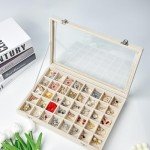 GISK Clear Lid Velvet 40 Grid Jewelry Box with Transparent Glass lid Earring Organizer,Jewelry Organizer with Removable Dividers For Ring,Earring,Jewelry Organization for Girls Women(40 Grid-White)