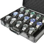 AUKURA 15 slots Watch organizer Case, Aluminum watch storage box, hard watch travel box, padded case for watch display and organization