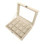 Jemjosh Clear Acrylic Lid 12 Grids Velvet Jewelry Box Tray Stackable Display Storage Earring Necklace Rings Organizer Holder Case, Beige