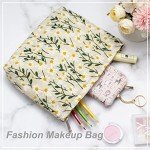 PAZIMIIK Makeup Bags for Purse Zipper Cosmetic Pouch Large Travel Canvas Make Up Organizer Tool Pouch for Women and Girls,Daisy White