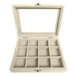 Jemjosh Clear Acrylic Lid 12 Grids Velvet Jewelry Box Tray Stackable Display Storage Earring Necklace Rings Organizer Holder Case, Beige