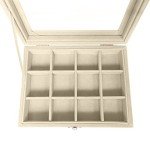 Jemjosh Clear Acrylic Lid 12 Grids Velvet Jewelry Box Tray Stackable Display Storage Earring Necklace Rings Organizer Holder Case, Beige