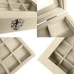 Jemjosh Clear Acrylic Lid 12 Grids Velvet Jewelry Box Tray Stackable Display Storage Earring Necklace Rings Organizer Holder Case, Beige