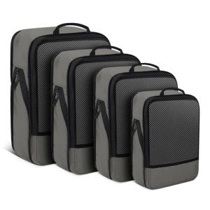 4 PCS Set Compression Packing Cubes for Travel, Lightweight Travel Packaging Organizer Bags for Carry On Space Saving, Travel Essentials Cubes for Suitcase Backpack, Grey