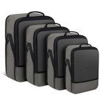 4 PCS Set Compression Packing Cubes for Travel, Lightweight Travel Packaging Organizer Bags for Carry On Space Saving, Travel Essentials Cubes for Suitcase Backpack, Grey