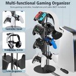 Kytok Controller Stand 4 Tiers with Cable Organizer for Desk, Universal Headphone Stand Compatible with Xbox PS5 PS4 Nintendo Switch, Headset Holder & Desk Mounts for 8 Packs Controller