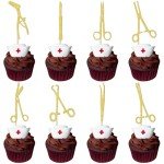 24 PCS Surgical Tool Cupcake Toppers Glitter Surgeon Party Cupcake Picks Surgical Doctor Graduation Cake Decorations for Surgeon Sterile Processing Tech Tool Theme Birthday Party Supplies Gold