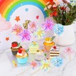 Gjinxi 10 PCS Foil Firework Cupcake Toppers, Happy Birthday Cake Toppers Sparkle Tinsel Cake Toppers Flowers Cake Decoration Cocktail Food Fruit Toothpick for Cake Decoration Party Supplies(Yellow)