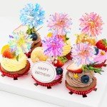 Gjinxi 10 PCS Foil Firework Cupcake Toppers, Happy Birthday Cake Toppers Sparkle Tinsel Cake Toppers Flowers Cake Decoration Cocktail Food Fruit Toothpick for Cake Decoration Party Supplies(Yellow)