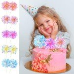 Gjinxi 10 PCS Foil Firework Cupcake Toppers, Happy Birthday Cake Toppers Sparkle Tinsel Cake Toppers Flowers Cake Decoration Cocktail Food Fruit Toothpick for Cake Decoration Party Supplies(Yellow)