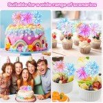 Gjinxi 10 PCS Foil Firework Cupcake Toppers, Happy Birthday Cake Toppers Sparkle Tinsel Cake Toppers Flowers Cake Decoration Cocktail Food Fruit Toothpick for Cake Decoration Party Supplies(Yellow)