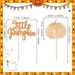 36 PCS Little Pumpkin Cupcake Toppers Pumpkin Cupcake Picks Gender Reveal Cupcake Decoration for Thanksgiving Birthday Baby Shower Fall Theme Party Cake Decorations Supplies Orange