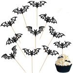 30 PCS Halloween Bat Cupcake Toppers Black Glitter Bat Halloween Cupcake Picks Halloween Bat Cupcake Decorations for Halloween Bat Theme Baby Shower Kids Birthday Party Cake Decorations Supplies
