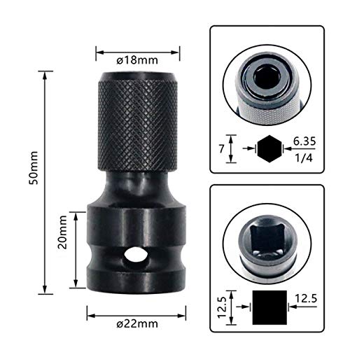 1/2 inch Square Drive to 1/4 inch Hex Socket Adapter