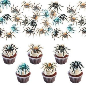 Gyufise 60Pcs Edible Wafer Paper Halloween Spider Cupcake Toppers Edible Spider Cake Picks Halloween Horror Spider Cupcake Decors for Halloween Theme Baby Shower Party Cake Decoration